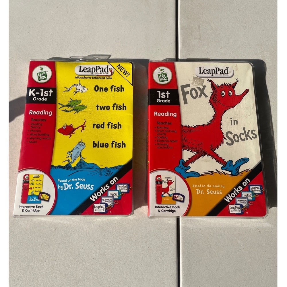 LeapFrog LeapPad Dr Seuss One Fish Two Fish & Fox in Socks Books Cartridges Set